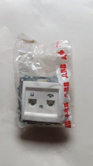 розетка компьютерная + телефонная 2-м cosmo rj45 кат.6 + rj11 механизм бел. abb 619-010200-249 от магазина Штепсель и батарейка.