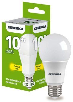лампа светодиодная a60 10вт грушевидная 3000к e27 230в generica ll-a60-10-230-30-e27-g от магазина Штепсель и батарейка.