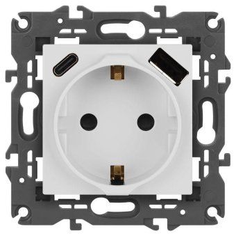 розетка эра elegance 14-4108-01 2p+e 16a-250в со шторками с usb type-a+c 5в-3а белый эра б0067736 от магазина Штепсель и батарейка.