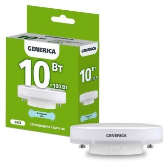 лампа светодиодная 10вт t80 таблетка 6500к холод. бел. gx53 1000лм 230в generica ll-t80-10-230-65-gx53-g от магазина Штепсель и батарейка.
