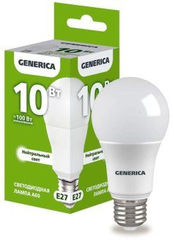 лампа светодиодная a60 10вт грушевидная 4000к e27 230в generica ll-a60-10-230-40-e27-g от магазина Штепсель и батарейка.