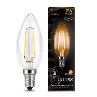 лампа светодиодная филаментная black filament 7вт свеча 2700к тепл. бел. e14 550лм gauss 103801107 от магазина Штепсель и батарейка. - фото_4