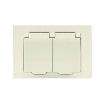 розетка 2-м сп афина 16а ip20 с заземл. c крышкой в сборе сл. кость (ivory) universal a0031-i от магазина Штепсель и батарейка.