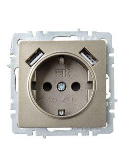 розетка brite рюш10-2-брш 16а с usb a+a 3.1а с заземл. защ. шторки механизм шампань iek br-r14-16-u21-d31-k37 от магазина Штепсель и батарейка. - фото_2