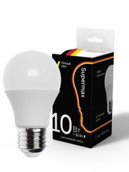 лампа светодиодная supermax а60 10вт стандарт e27 230в 3000к космос sup_led10wa60e2730 от магазина Штепсель и батарейка.