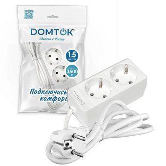 удлинитель 2х1.5м с заземл. 16а ip20 3.5квт пвс 3х1 бел. domtok 2384 от магазина Штепсель и батарейка. - фото_2