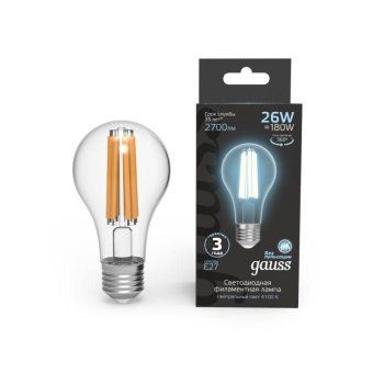 лампа светодиодная филаментная black filament 26вт a70 грушевидная 4100к нейтр. бел. e27 2700лм gauss 102902226 от магазина Штепсель и батарейка.