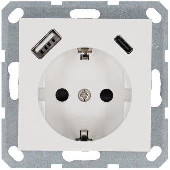 розетка shuko 16а с заземл. защ. шторки с 2-мя заряд. устройствами usb тип a+c 25вт механизм бел. глянцевый jasmart g5501usb-25w от магазина Штепсель и батарейка.