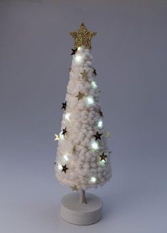 светильник настольный "елка" дизайн 2 (белое основание золотая звезда) 20led плюш 11.5х38.5см тепл. бел. космос koc_tab-b105 от магазина Штепсель и батарейка.