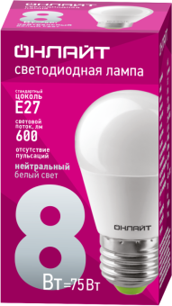 лампа светодиодная 71 627 oll-g45-8-230-4k-e27 8вт шар 4000к нейтр. бел. e27 600лм 230-264в онлайт 71627 от магазина Штепсель и батарейка. - фото_2