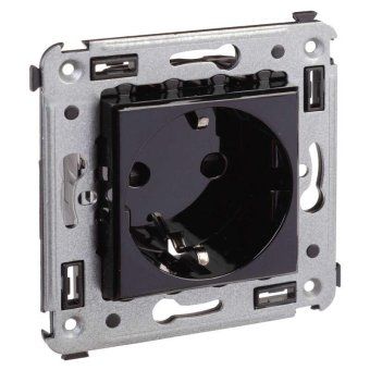 розетка 1-м сп 2мод. avanti "черный квадрат" 16а ip20 2p+e защ. шторки черн. dkc 4402003 от магазина Штепсель и батарейка. - фото_2