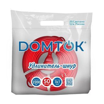 удлинитель-шнур 1х50м с заземл. 10а ip20 2.2квт пвс 3х1 domtok 2495 от магазина Штепсель и батарейка. - фото_2