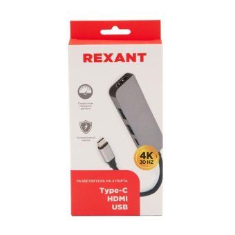 разветвитель usb type-c на 4 порта: 1xhdmi/2xusb 3.0 pd/1xtype-c pd rexant 18-4151 от магазина Штепсель и батарейка. - фото_2