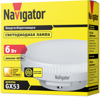 лампа светодиодная 94 249 nll-gx53-6-230-2.7k 6вт таблетка 2700к тепл. бел. gx53 440лм 220-240в navigator 94249 от магазина Штепсель и батарейка. - фото_2