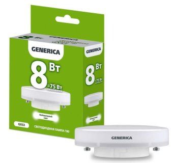 лампа светодиодная t80 8вт таблетка 4000к gx53 230в generica ll-t80-08-230-40-gx53-g от магазина Штепсель и батарейка.
