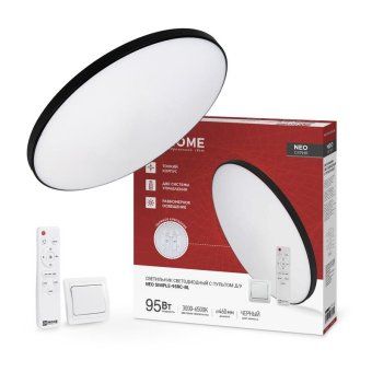 светильник светодиодный neo simple-95rc-bl 95вт 3000-6500к 7600лм 230в 460х67мм с пультом ду черн. in home 4690612060903 от магазина Штепсель и батарейка.