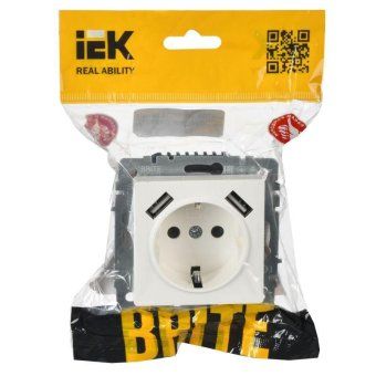 розетка brite рюш10-1-брб 16а с usb a+a 2.1а с заземл. защ. шторки механизм бел. iek br-r14-16-u21-d21-k01 от магазина Штепсель и батарейка. - фото_2