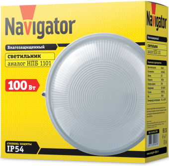 светильник лон 94 806 nbl-r1-100-e27/wh 1х100вт e27 ip54 (аналог нпб 1101 бел. круг 100вт) navigator 94806 от магазина Штепсель и батарейка. - фото_3