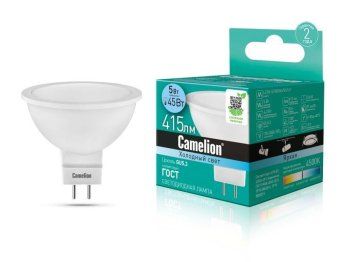 лампа светодиодная led5-s108/845/gu5.3 5вт рефлектор матовая 4500к бел. gu5.3 415лм 170-265в camelion 12042 от магазина Штепсель и батарейка.