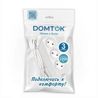 удлинитель 3х3м без заземл. 10а ip20 2.2квт пвс 2х0.75 бел. domtok 2371 от магазина Штепсель и батарейка. - фото_3