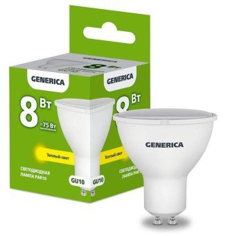лампа светодиодная par16 8вт софит 3000к gu10 230в generica ll-par16-08-230-30-gu10-g от магазина Штепсель и батарейка.