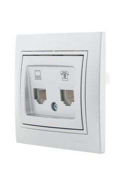 розетка компьютерная + телефонная 2-м сп mira rj45 + rj11 сер. метал. lezard 701-1010-143 от магазина Штепсель и батарейка. - фото_2