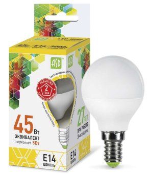 лампа светодиодная led-шар-standard 5вт шар 3000к тепл. бел. e14 450лм 160-260в asd 4690612002125 от магазина Штепсель и батарейка.