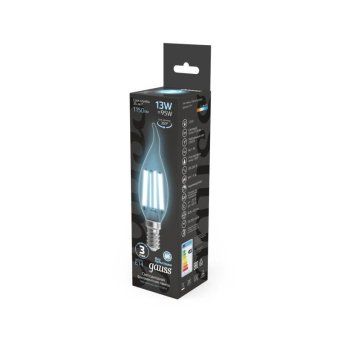 лампа светодиодная филаментная black filament 13вт свеча на ветру 4100к нейтр. бел. e14 1150лм gauss 104801213 от магазина Штепсель и батарейка. - фото_2