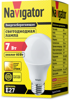 лампа светодиодная 94 385 nll-a60/a55-7-230-2.7k-e27 7вт грушевидная 2700к тепл. бел. e27 525лм 176-264в navigator 94385 от магазина Штепсель и батарейка. - фото_2