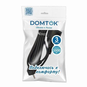 удлинитель-шнур 1х3м с заземл. 16а ip20 пвс 3х1 черн. domtok 2342 от магазина Штепсель и батарейка. - фото_3