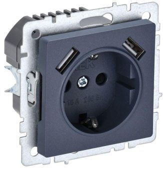 розетка brite рюш10-1-брм 16а с usb a+a 2.1а с заземл. защ. шторки механизм маренго iek br-r14-16-u21-d21-k35 от магазина Штепсель и батарейка.