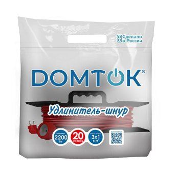 удлинитель-шнур на рамке 1х20м с заземл. 10а ip20 2.2квт пвс 3х1 domtok 2479 от магазина Штепсель и батарейка. - фото_2
