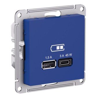 розетка usb atlasdesign тип a+c 45вт высокоскор. зу qc pd механизм аквамарин se atn001129 от магазина Штепсель и батарейка.
