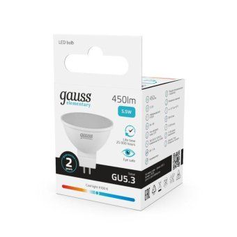 лампа светодиодная elementary 5.5вт mr16 софит 4100к нейтр. бел. gu5.3 450лм gauss 13526 от магазина Штепсель и батарейка. - фото_4