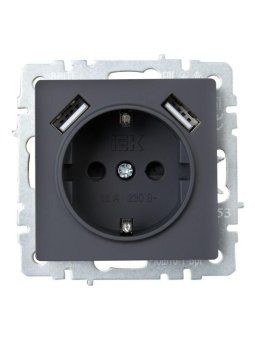 розетка brite рюш10-1-брг 16а с usb a+a 2.1а с заземл. защ. шторки механизм графит iek br-r14-16-u21-d21-k53 от магазина Штепсель и батарейка. - фото_2