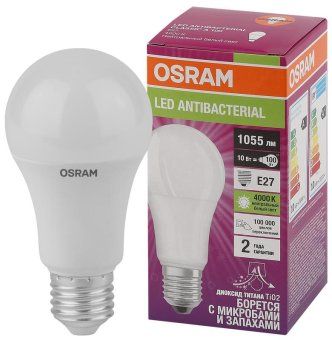 лампа светодиодная led antibacterial 10вт a грушевидная матовая 4000к нейтр. бел. e27 1055лм 220-240в угол пучка 200град. бактерицидн. покрыт. (замена 100вт) osram 4058075561212 от магазина Штепсель и батарейка. - фото_2