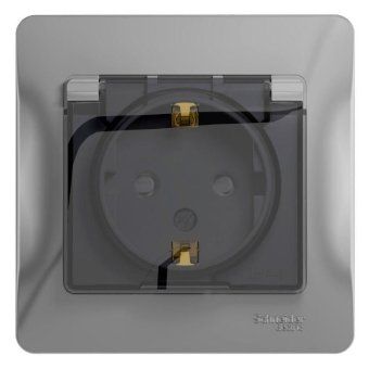 розетка 1-м сп glossa 16а ip44 с заземл. защ. шторки с крышкой в сборе алюм. se gsl000348 от магазина Штепсель и батарейка.