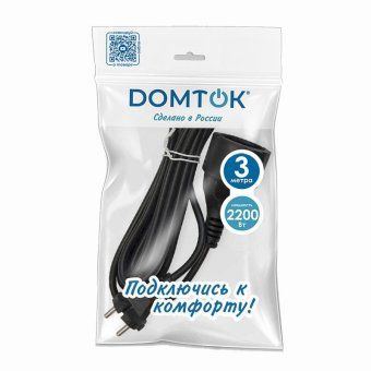 удлинитель-шнур 1х3м без заземл. 10а ip20 пвс 2х1 черн. domtok 2339 от магазина Штепсель и батарейка. - фото_3