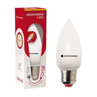 лампа светодиодная cn 7вт свеча 3000к тепл. бел. e27 540лм 220-240в экономка eco_led7wcne2730 от магазина Штепсель и батарейка.