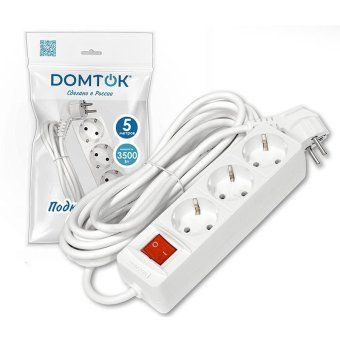 удлинитель 3х5м с заземл. 16а ip20 3.5квт пвс 3х1 с выкл. бел. domtok 2382 от магазина Штепсель и батарейка. - фото_2