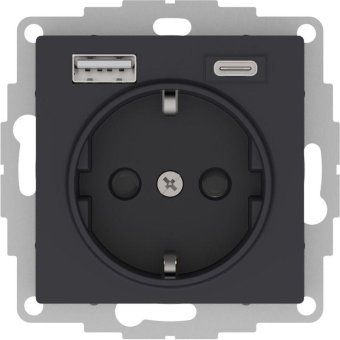розетка atlasdesign 16а с 2-мя заряд. устройствами usb тип a+c 5в/2.4а 2х5в/1.2а механизм карбон se atn001032 от магазина Штепсель и батарейка.