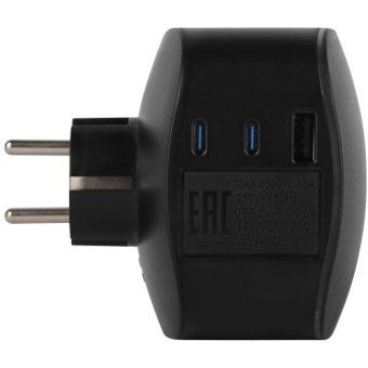 разветвитель 3-м sp-3e-3usbac-b + 3 usb a+c с заземл. со шторками 16а чер. эра б0069082 от магазина Штепсель и батарейка. - фото_4