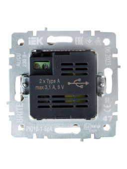 розетка brite usb a+a 3.1а рю10-1-бра механизм алюм. iek br-u21-d31-k47 от магазина Штепсель и батарейка. - фото_4