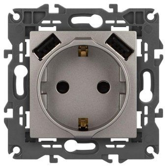 розетка эра elegance 14-4109-16 2p+e 16a-250в штор. с 2xusb 5в-3а титан эра б0065775 от магазина Штепсель и батарейка.