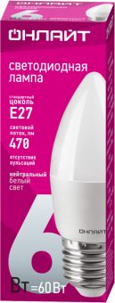 лампа светодиодная 71 631 oll-c37-6-230-4k-e27-fr 6вт свеча 4000к нейтр. бел. e27 470лм 220-240в онлайт 71631 от магазина Штепсель и батарейка. - фото_2
