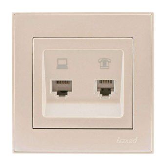 розетка компьютерная + телефонная 2-м сп rain rj45 + rj11 крем. lezard 703-0303-143 от магазина Штепсель и батарейка.