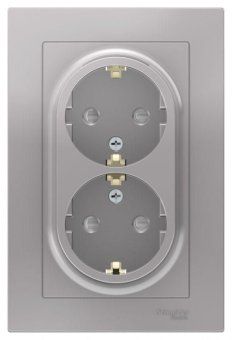 розетка 2-м сп atlasdesign 16а ip20 с заземл. защ. шторки в сборе алюм. se atn000326 от магазина Штепсель и батарейка. - фото_3
