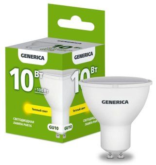 лампа светодиодная par16 10вт софит 3000к gu10 230в generica ll-par16-10-230-30-gu10-g от магазина Штепсель и батарейка.