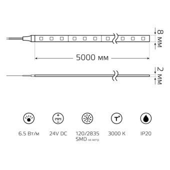 лента светодиодная black 2835/120-smd 6.5вт/м 3000к тепл. бел. ip20 600лм/м 24в (блист.5м) gauss 312000165 от магазина Штепсель и батарейка. - фото_3