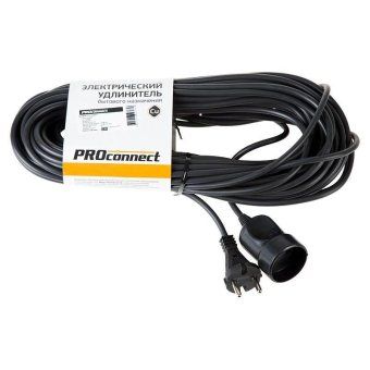 удлинитель-шнур 1х20м без заземл. 6а ip20 1.3квт пвс 2х0.75 черн. proconnect 11-7115 от магазина Штепсель и батарейка.